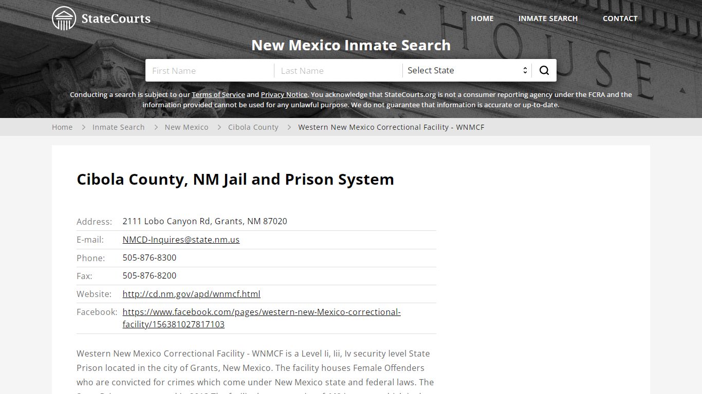 Western New Mexico Correctional Facility - WNMCF Inmate Records Search ...