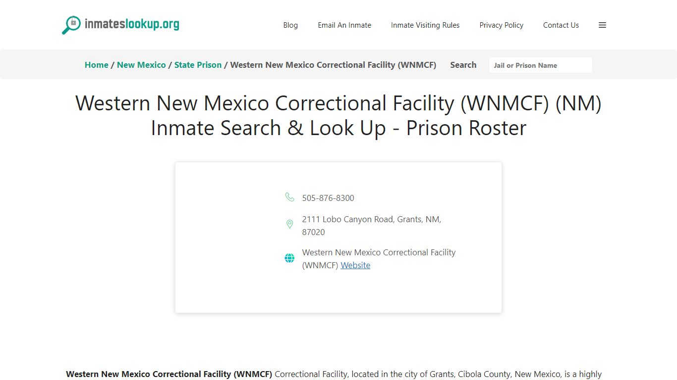 Western New Mexico Correctional Facility (WNMCF) (NM) Inmate Search ...